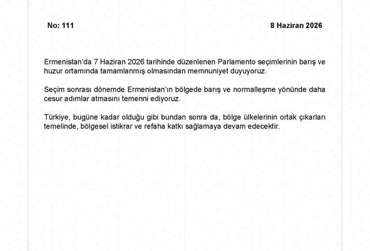 Dışişleri’nden Ermenistan’daki parlamento seçimlerine ilişkin açıklama