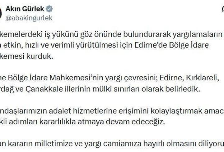 Edirne'de Bölge İdare Mahkemesi kuruldu