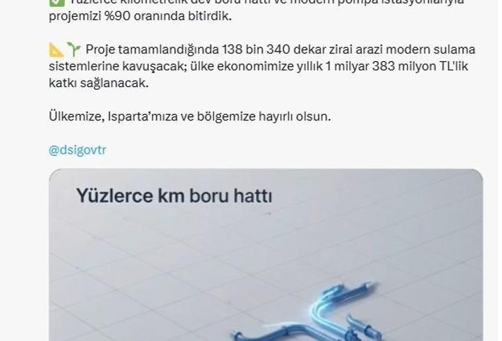 Isparta Atabey Sulaması Yenileme Projesi'nde sona yaklaşıldı