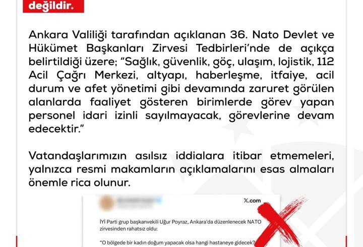 DMM: ‘Ankara'da NATO Zirvesi süresince sağlık görevlilerinin idari izinli olacağına’ dair iddialar doğru değildir
