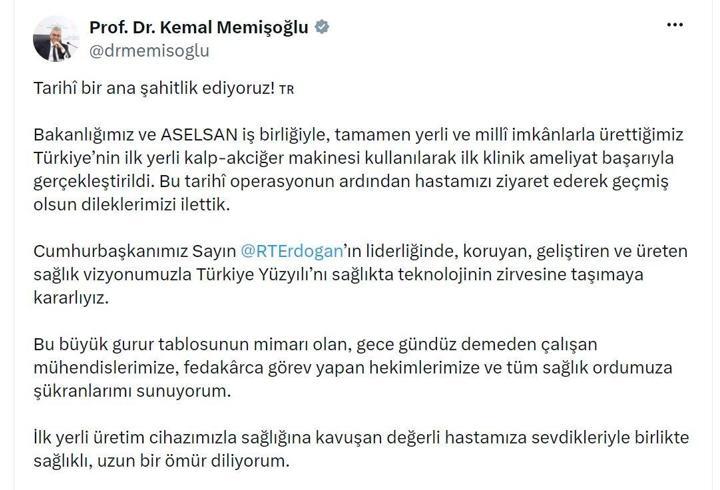 Bakan Memişoğlu'ndan yerli kalp-akciğer makinesiyle ameliyat olan hastaya ziyaret (2)