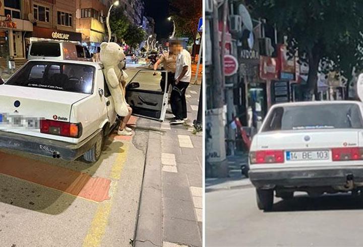 Pelüş ayı ile turlayan ehliyetsiz sürücüye ceza