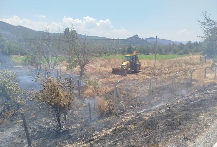 Nallıhan'da ağaçlıkta çıkan yangın kepçe operatörünün müdahalesiyle söndürüldü