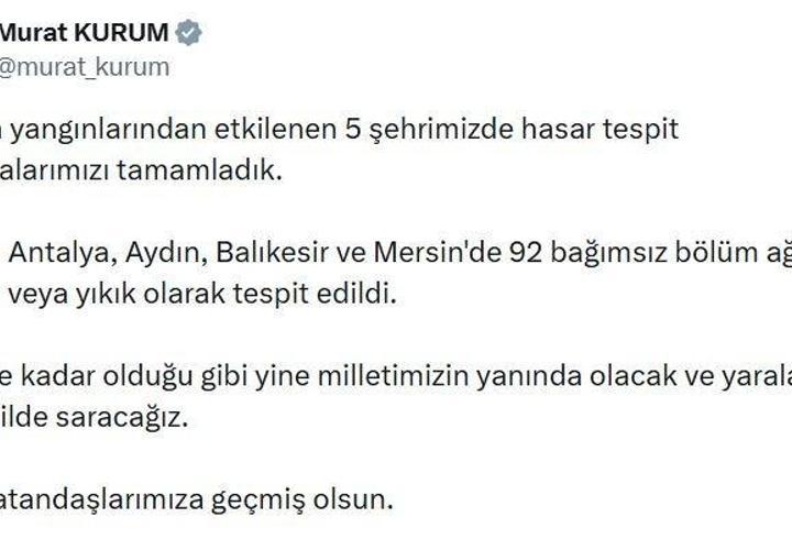 Orman yangınından etkilenen 5 ilde hasar tespit çalışmaları tamamlandı