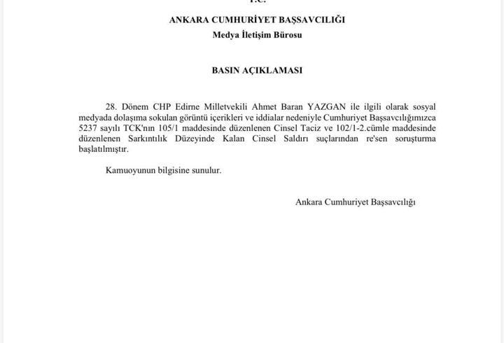 CHP Edirne Milletvekili Yazgan hakkında taciz iddiasıyla re'sen soruşturma başlatıldı
