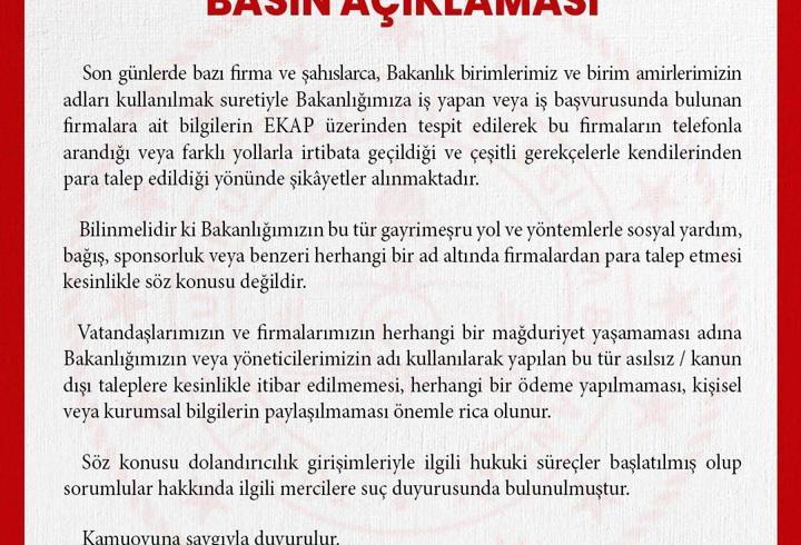 MEB: Bakanlığımızın sosyal yardım veya bağış adı altında firmalardan para talep etmesi söz konusu değildir