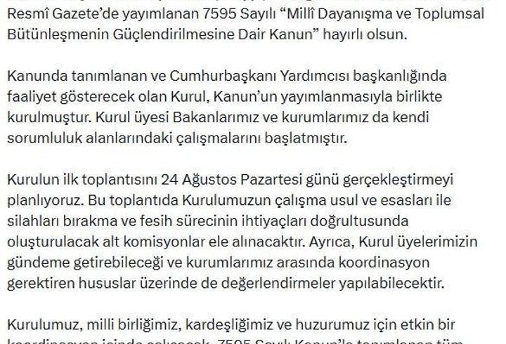 'Terörsüz Türkiye' kurulu ilk toplantısını 24 Ağustos'ta yapacak
