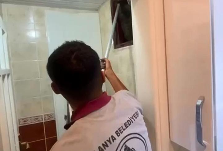 Apartmanın havalandırma bacasına düşen kedi kurtarıldı