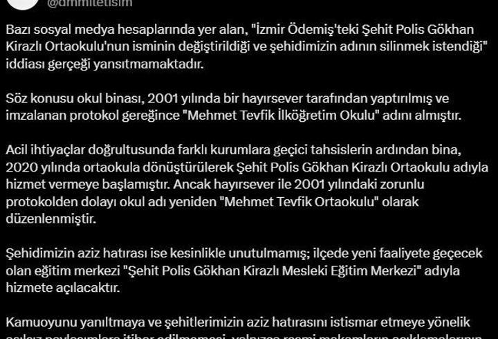 DMM'den İzmir'de ismi değiştirilen okula ilişkin açıklama
