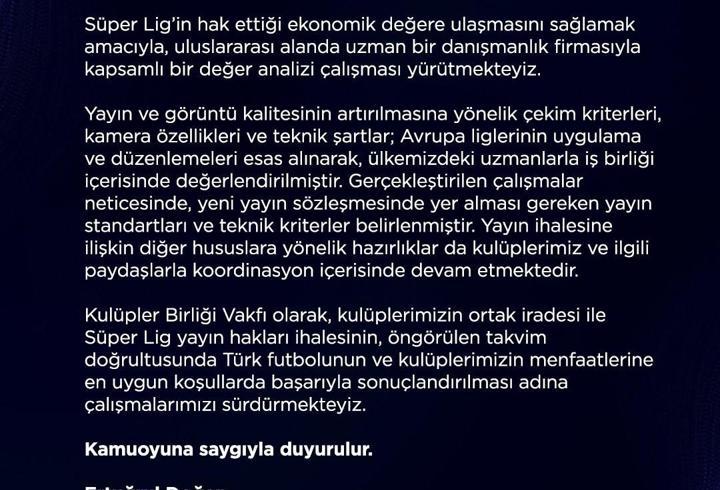 Kulüpler Birliği’nden yayın ihalesiyle ilgili açıklama