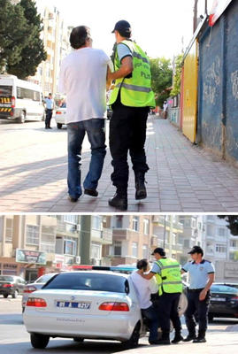 Polis yeleği giyip maça gelen taraftarlar var