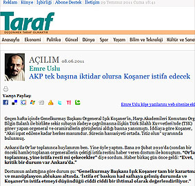 Taraf gazetesi yazarı istifayı yazmıştı
