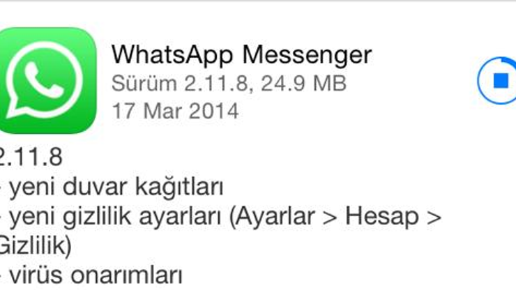 WhatsApptan bir güncelleme daha