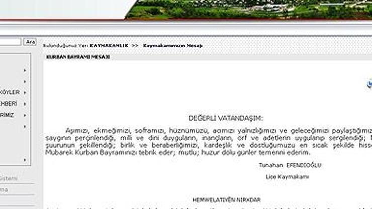 Kaymakamlık sitesinde Kürtçe mesaj