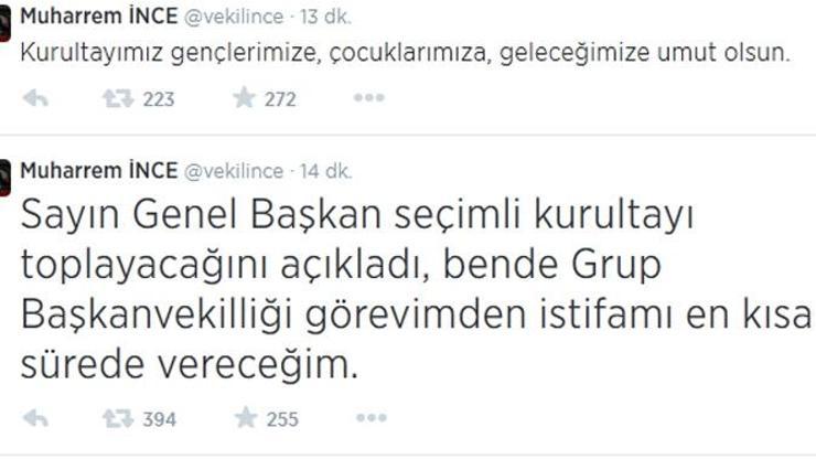 CHP Grup Başkanvekili Muharrem İnce istifa ediyor