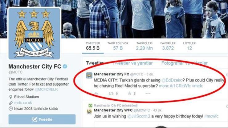 Manchester Citynin Edin Dzeko tweeti yanlış anlaşıldı