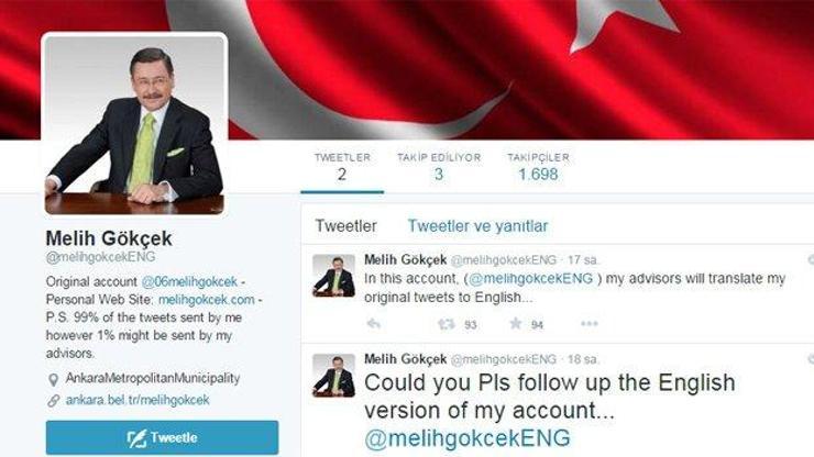 Melih Gökçek İngilizce Twitter hesabı açtı