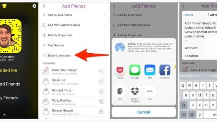 Snapchat profilleri tek tuşla paylaşılıp, arkadaş eklenebiliyor