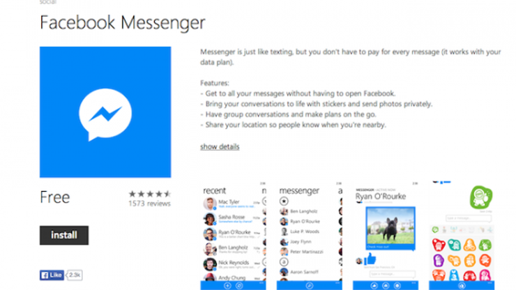 Facebook Messenger Windows 10 uygulaması
