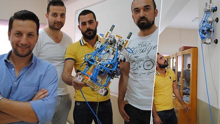 Üniversiteliler düz duvara tırmanan örümcek robot yaptı