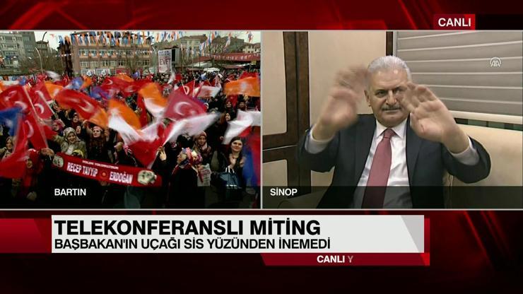 Binali Yıldırım mitingi telekonferans ile yaptı
