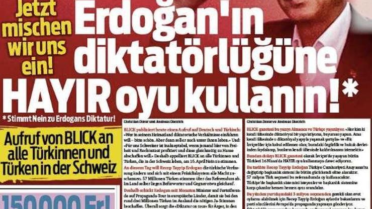 İsviçre gazetesi Hayır oyu kullanın diye Türkçe manşet attı