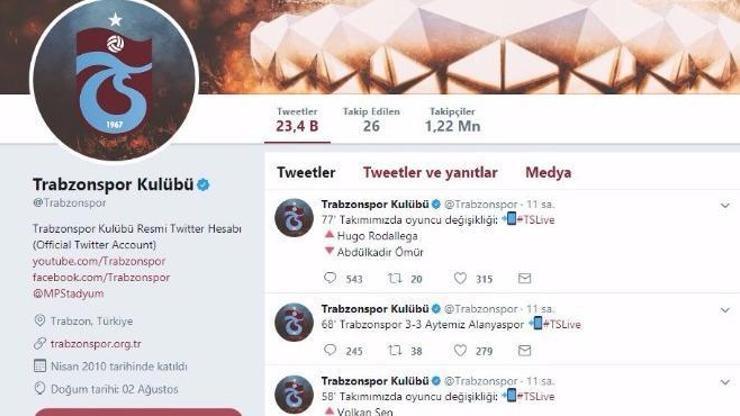Trabzonspor Twitter hesabı maçı tamamlayamadı