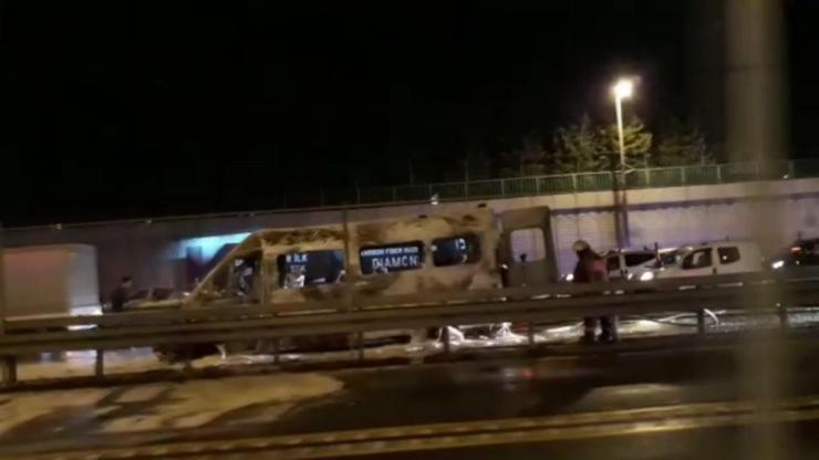 E-5 karayolunda araç yangını