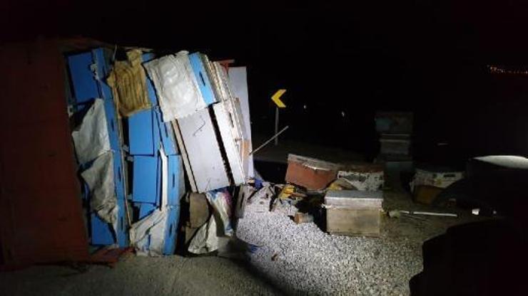 Arı kovanı yüklü kamyonet derildi, binlerce arı ilçede paniğe yol açtı