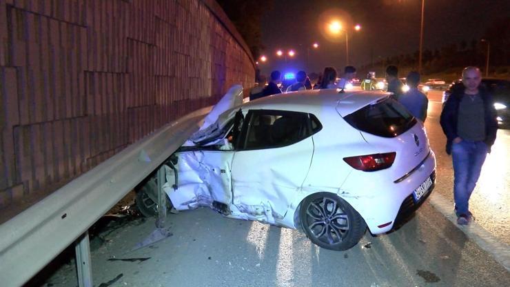 TEMde makas atan otomobil bariyerlere saplandı