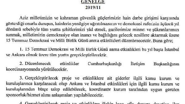Cumhurbaşkanı Erdoğan’dan ‘15 Temmuz’ genelgesi