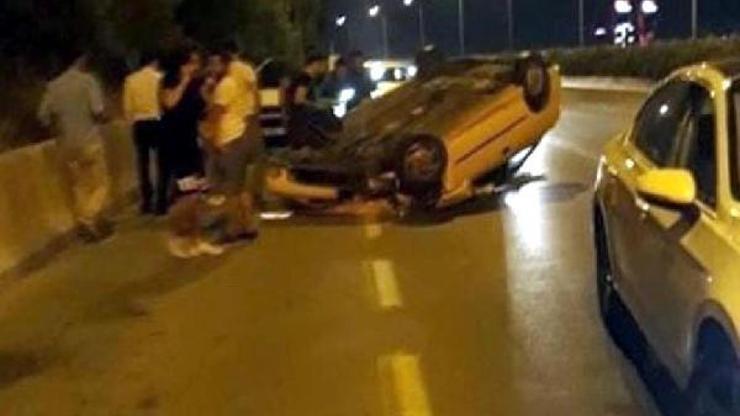 Devrilen otomobilin sürücüsü yaralandı