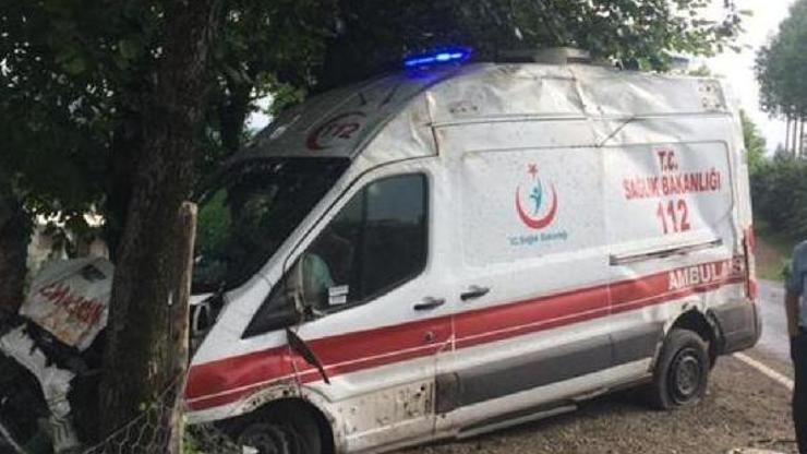 Ambulans, yol kenarındaki ağaçlara çarptı: 5 yaralı