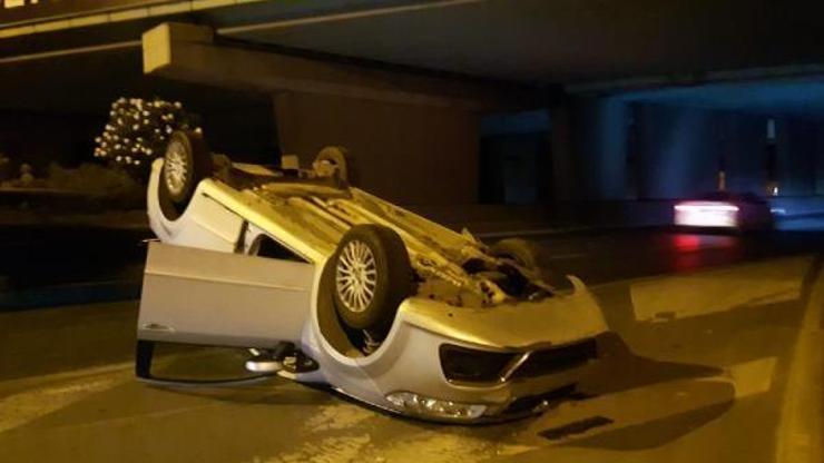 Bayrampaşada otomobil takla attı: 1 yaralı