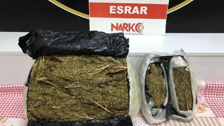 Kovalamaca sırasında ağaca çarpan otomobilden 12 kilo esrar çıktı