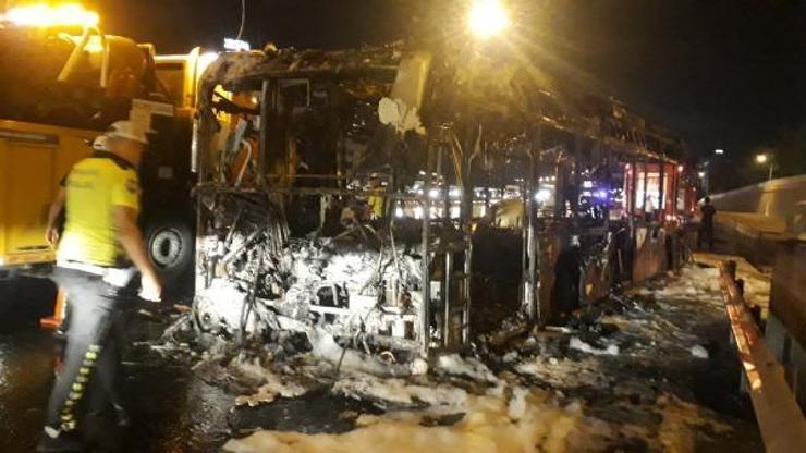 TEMde otobüs alev alev yandı