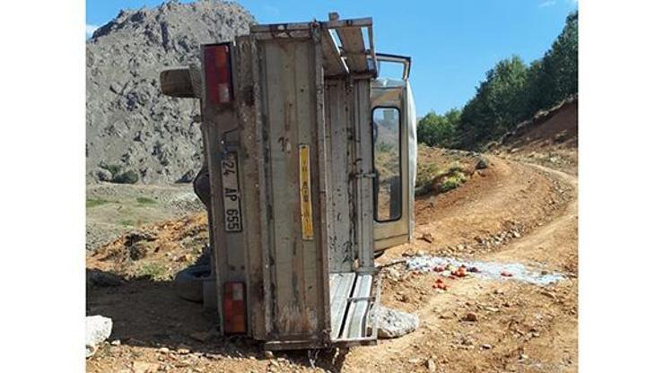 Freni boşalan kamyonet devrildi: 4 yaralı