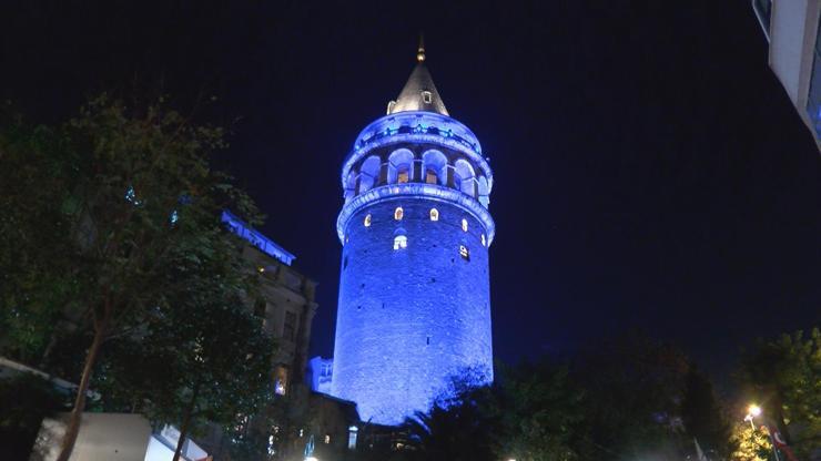 Galata Kulesi Dünya Çocuk Hakları Gününde mavi renkle ışıklandırıldı