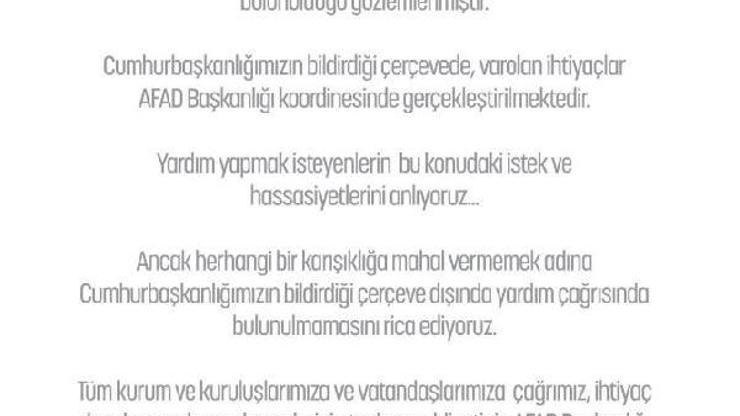 AFAD: Yardım çağrısında bulunulmamasını rica ediyoruz