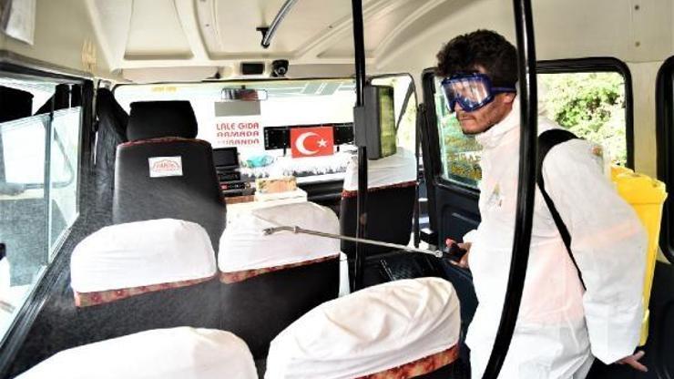 Toroslarda yolcu minibüslerini dezenfekte ediliyor