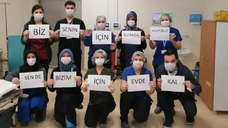 Karacabey’de sağlık çalışanlarından ‘Evde kal’ mesajı
