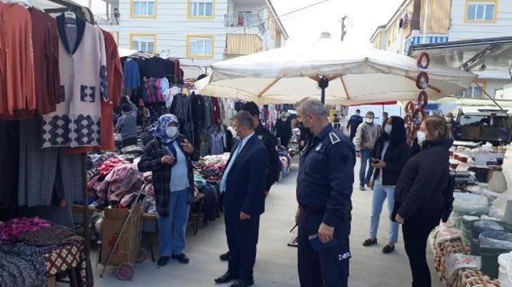 Kaymakam pazarda koronavirüs denetimi yaptı