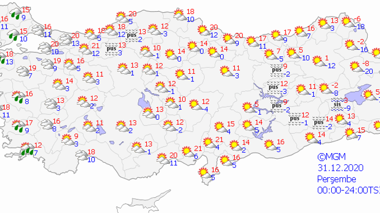 Bugün hava nasıl 31 Aralık 2020 Perşembe İstanbul, Ankara, İzmir yılbaşı hava durumu