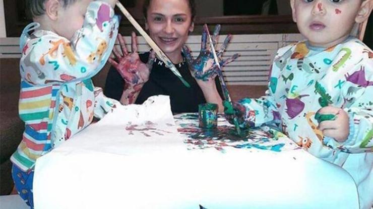 Sinem Uslu ve oğullarından uyku öncesi pozu