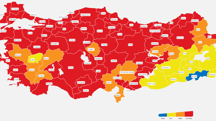 Türkiye’nin koronavirüs risk haritası güncellendi (Düşük, orta, yüksek çok yüksek riskli iller) İllerin risk grupları değişti Hangi il ne renk oldu