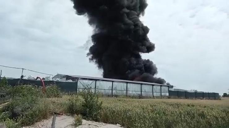 Geri dönüşüm tesisi atık toplama alanında yangın