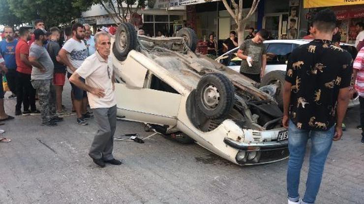 Otomobil ters döndü, sürücü yara almadan kurtuldu