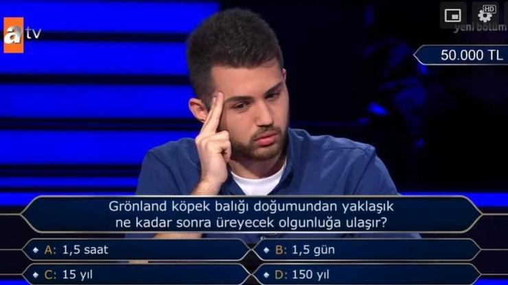 Kim Milyoner Olmak İster: Grönland köpekbalığı doğumundan yaklaşık ne kadar süre sonra üreyecek olgunluğa ulaşır