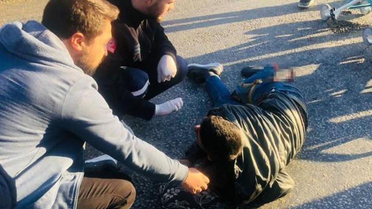 Kazada motosiklet sürücüsünün ayağı koptu