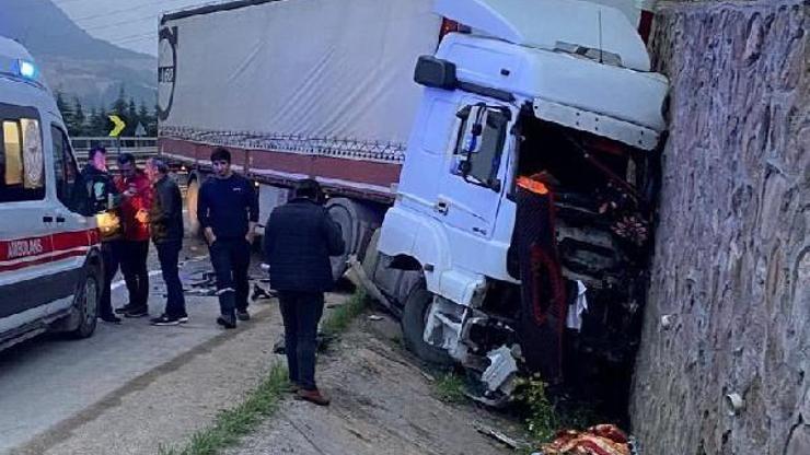 Yoldan çıkıp istinat duvarına çarpan TIR’ın sürücüsü yaralandı